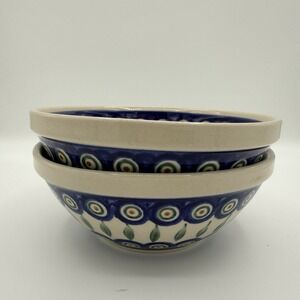 Boleslawiec Polish Pottery Bowls Peacock Eye Pattern Handmade Poland - A Pair